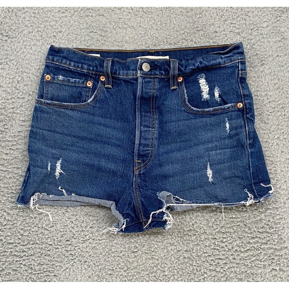 Levi's Pants - Levi's Ribcage Shorts Womens 30 Dark Wash High Waisted Stretch Cut Off Denim